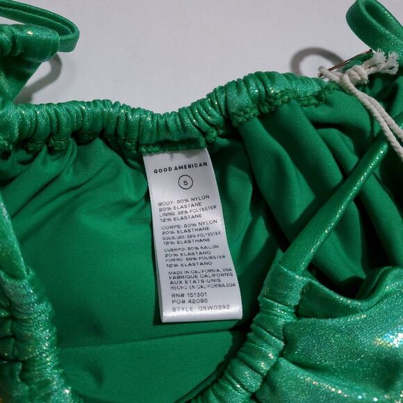 Good American Tiny Ties String Bikini Bottom Metallic Green Size 5 2XL Sparkle - Picture 6 of 9